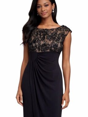 connected apparel Sz 14 Black Embroidered Lace Evening Dress